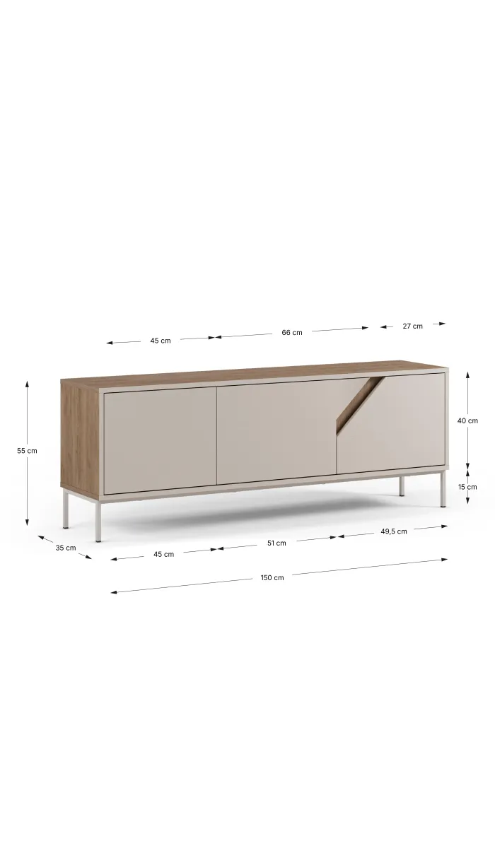 Mueble televisión Rómulo, crema y roble sepet, 150cm