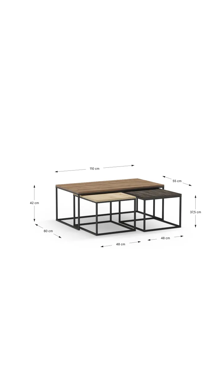 Set de 3 mesas de centro Zoilo en acabados modernos