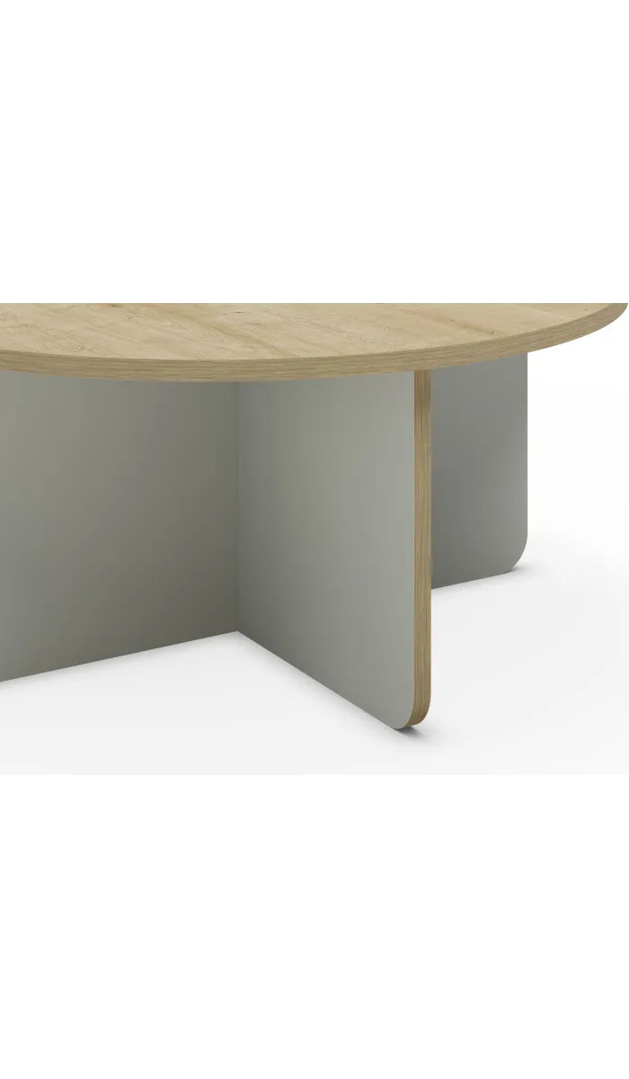 Mesa de centro redonda Noe en roble/verde, 80x80cm