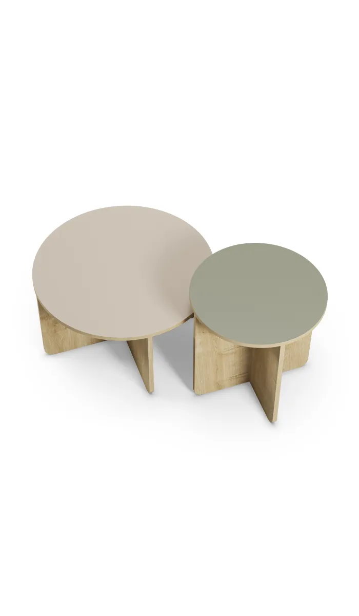 Set de 2 mesas Noe, crema/verde, estilo fresco