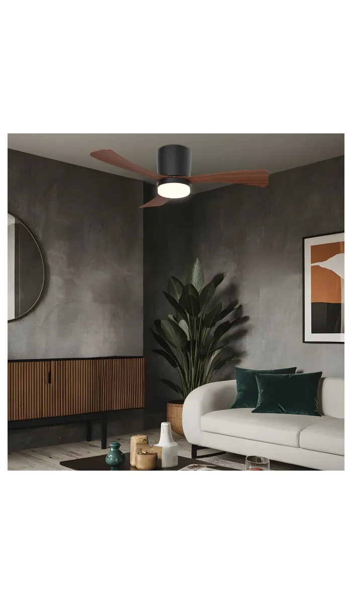 Ventilador de techo Kent, diseño negro/madera, 3 palas.