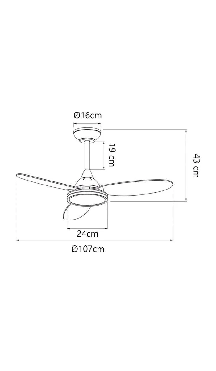 Ventilador de techo Mahon, 3 palas negras, 107 cm
