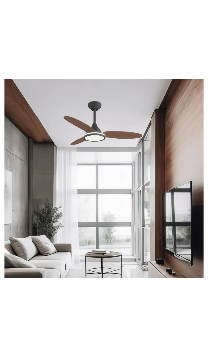 Ventilador Mahon negro/madera, diseño moderno y funcional