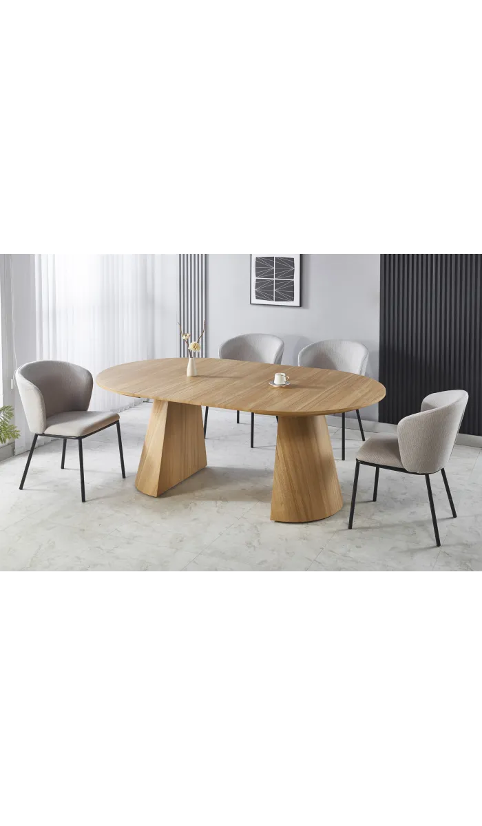 Mesa redonda extensible Damiano, acabado oak, 120-200 cm