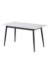 Mesa comedor rectangular Berna tapa cerámico blanco patas metal negro, 75cm(alto) 140cm(ancho) 80cm(largo)