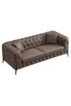 Sofá 3 plazas Chester Cindy  tapizado en textil chocolate vintage, 202cm(ancho) 72cm(altura) 85cm(fondo).