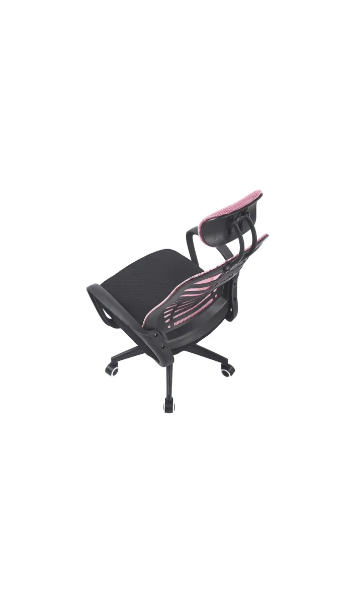 Sillón giratorio elevable gamer Kneck tapizado red transpirable en negro/rosa..