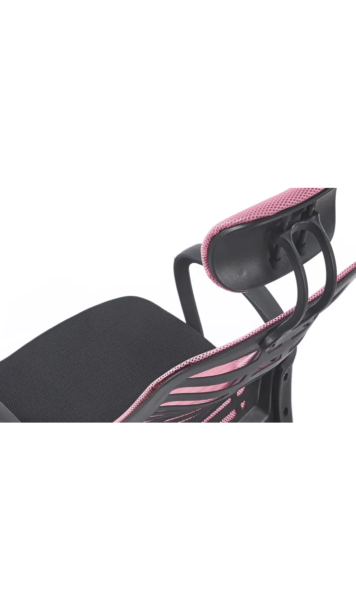 Sillón giratorio elevable gamer Kneck tapizado red transpirable en negro/rosa..