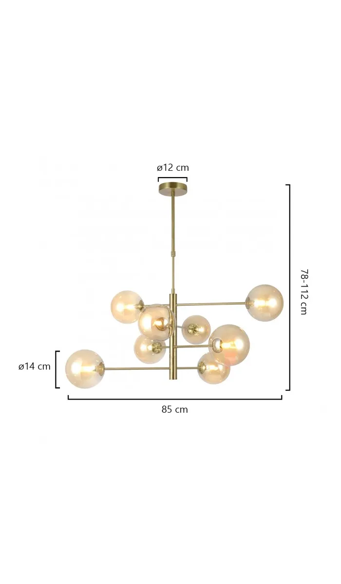 Lámpara 8 luces Galaxia , elegante y diseño moderno, acabado latón.