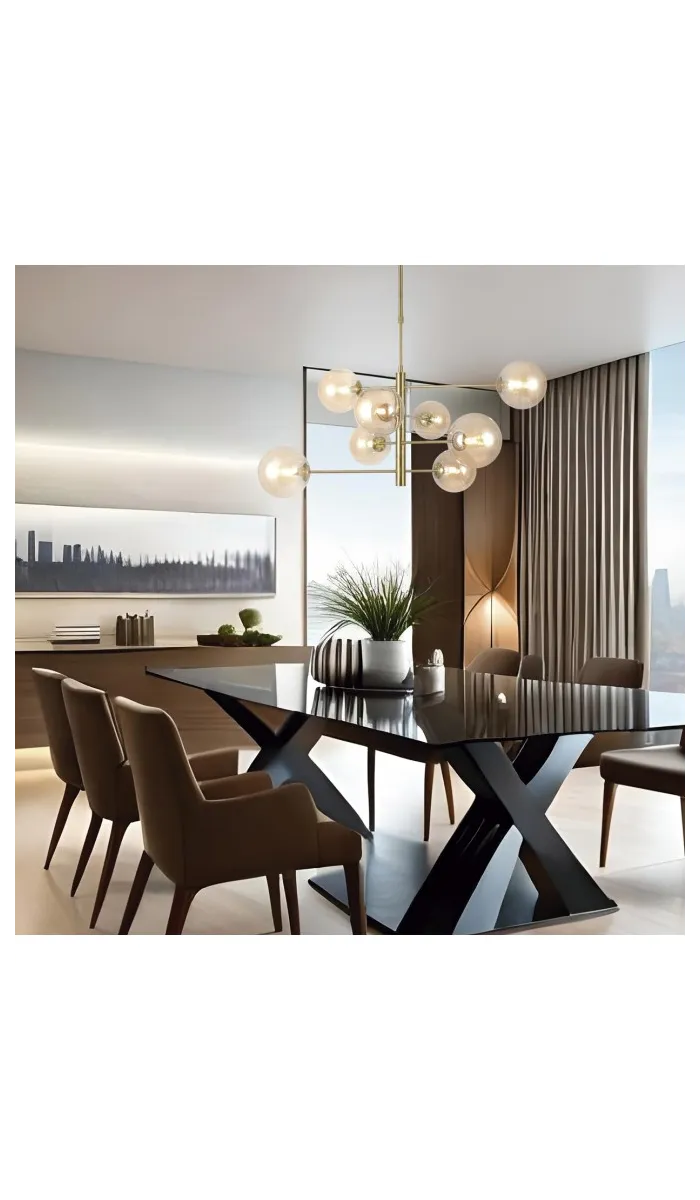 Lámpara 8 luces Galaxia , elegante y diseño moderno, acabado latón.