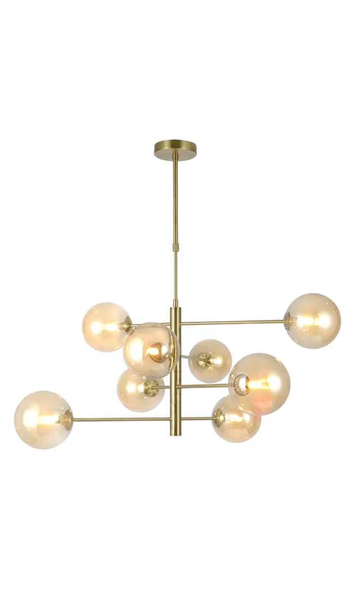 Lámpara 8 luces Galaxia , elegante y diseño moderno, acabado latón.