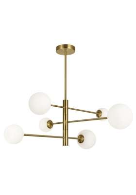 Lámpara 6 luces Cosmica, elegante y diseño moderno, acabado latón.