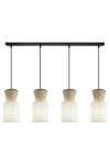 Colgante alargado 4 luces modelo Aosta acabado beige/madera, 30cm(alto) 85cm(ancho) 15cm(fondo)