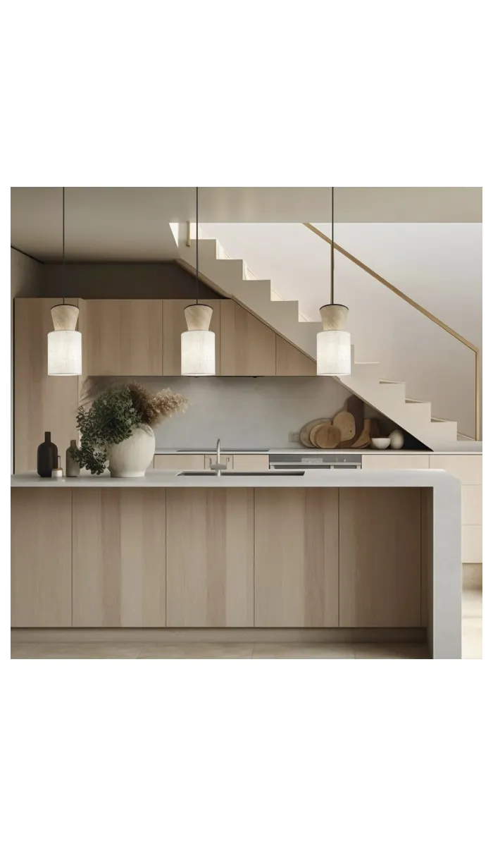 Colgante 1 luz Aosta beige/madera, moderno y elegante