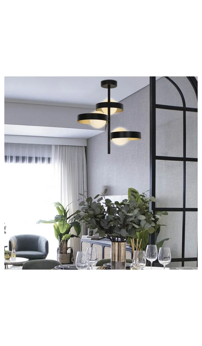 Colgante 3 luces Arianna, negro y oro, 43cm