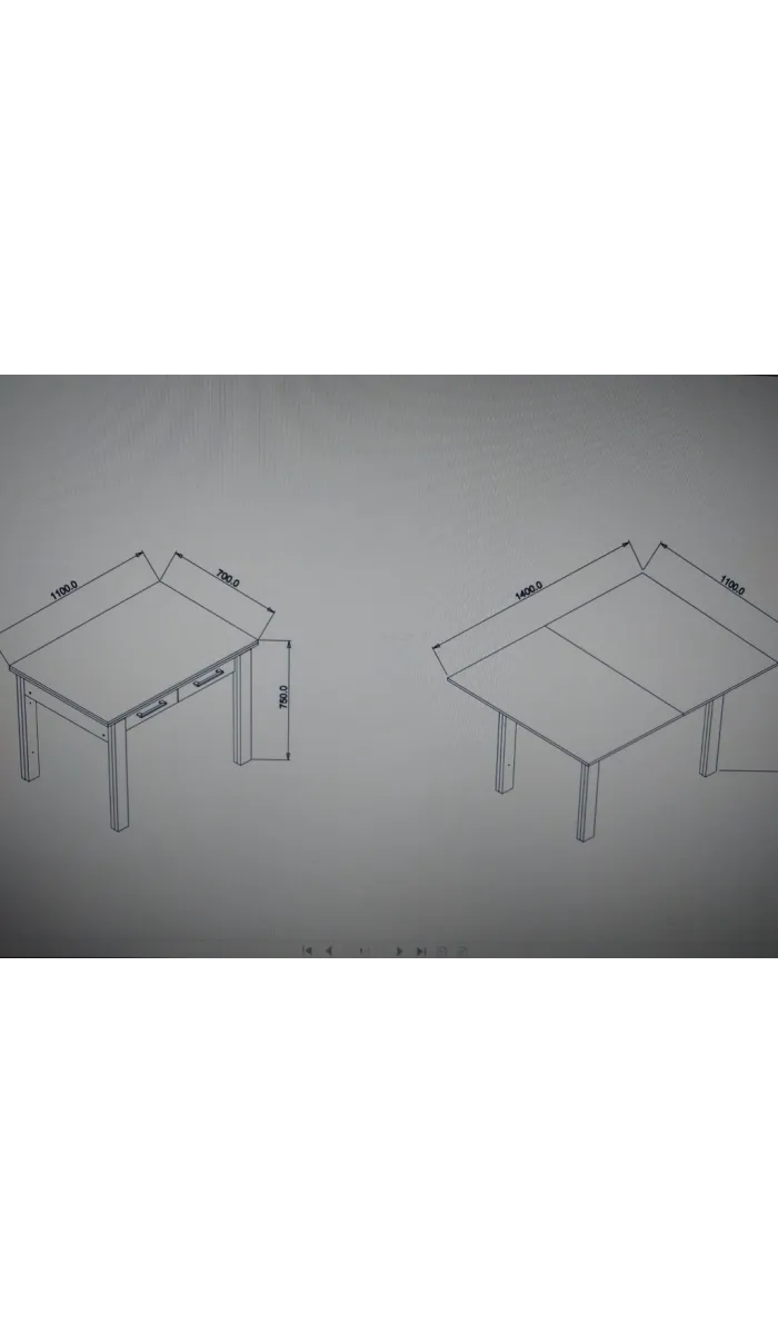 Mesa para cocina abatible con 2 cajones y acabado blanco/gris.