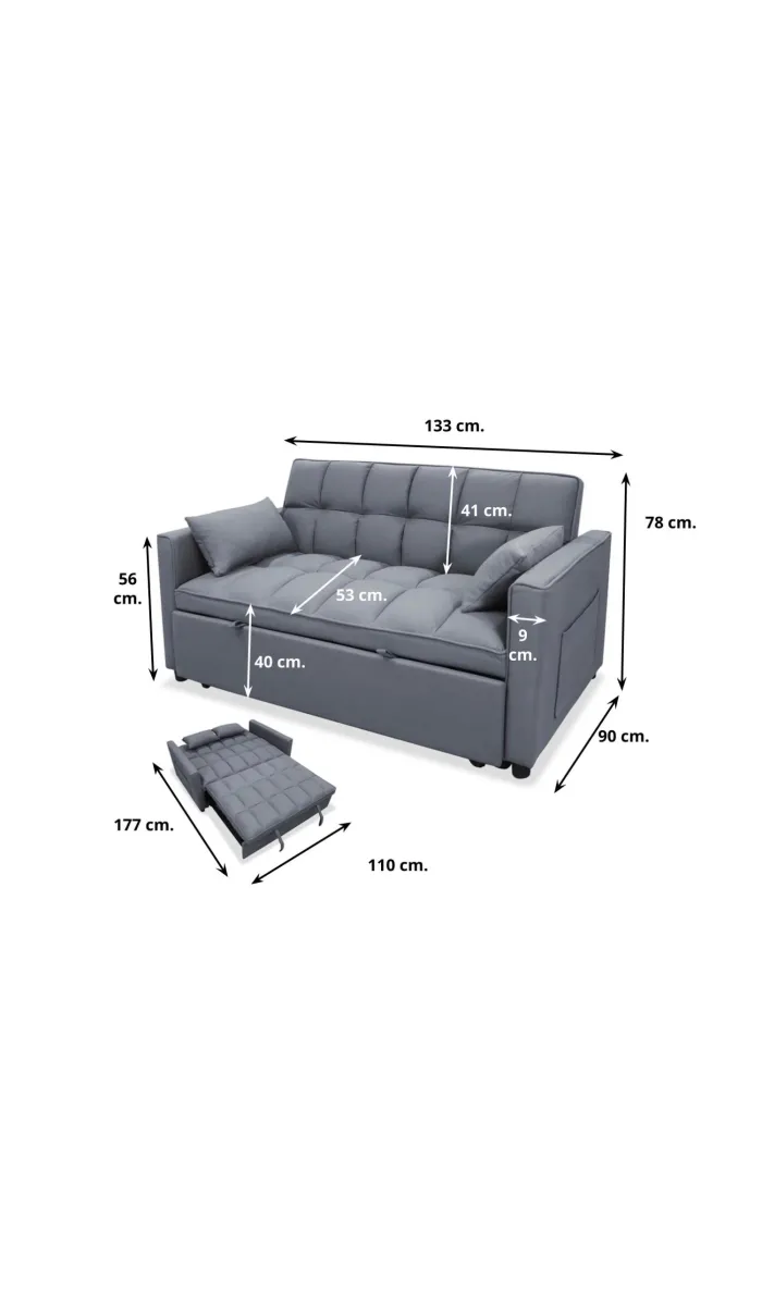 Southern Sofa Bed estofado em cinza, confortável e moderno