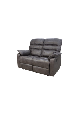 Sofá dos plazas relax Gallardo con palanca y tapizado textil gris.