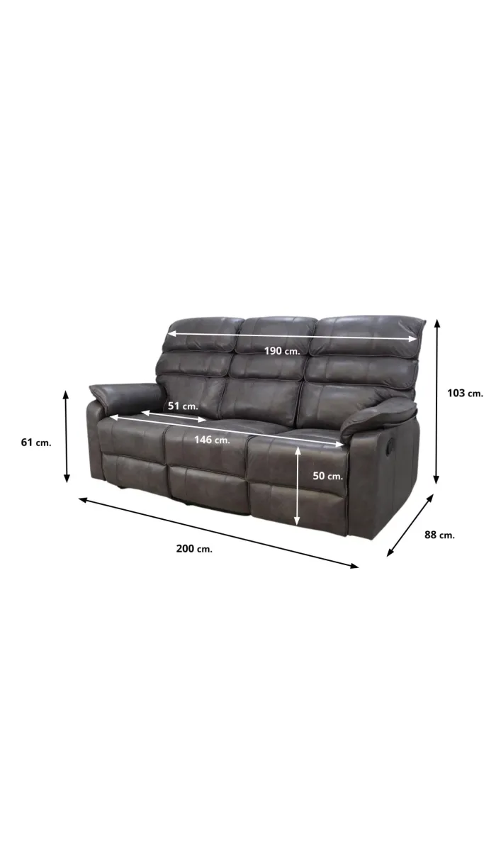 Sofá Gallardo 3 plazas, relax, tapizado gris