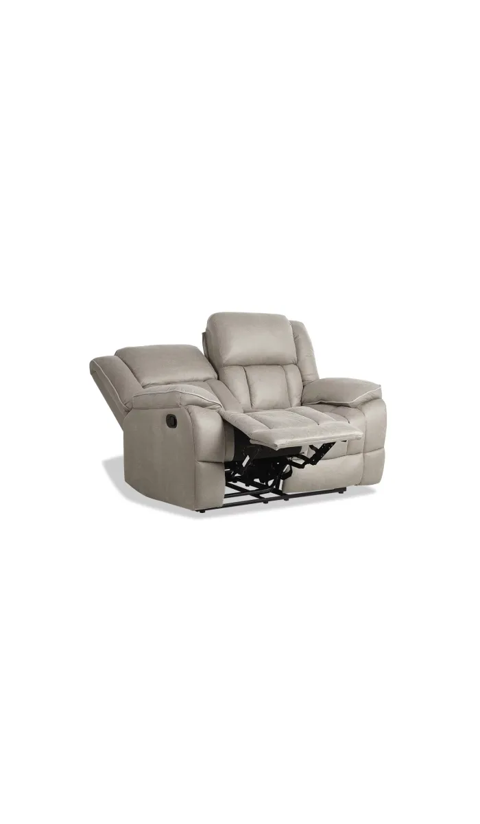 Sofá dos plazas relax Cooper con palanca y tapizado  textil beige.