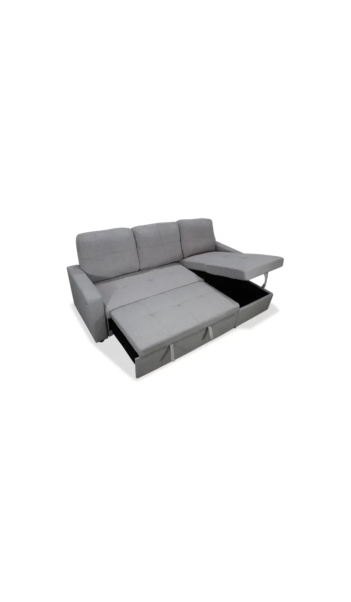Sofá Chaiselongue cama Reynolds tapizado gris oscuro, elegante y funcional