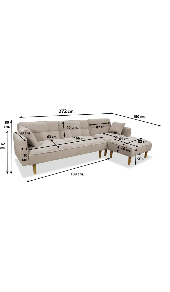 Sofá Chaiselongue cama Brando tapizado camel, elegante y funcional