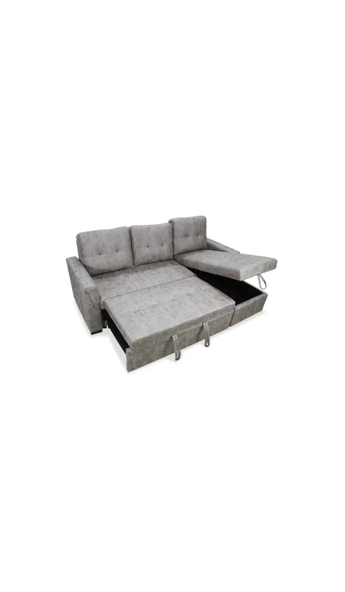 Canapé réversible chaise longue modèle Vida tapissé en gris.