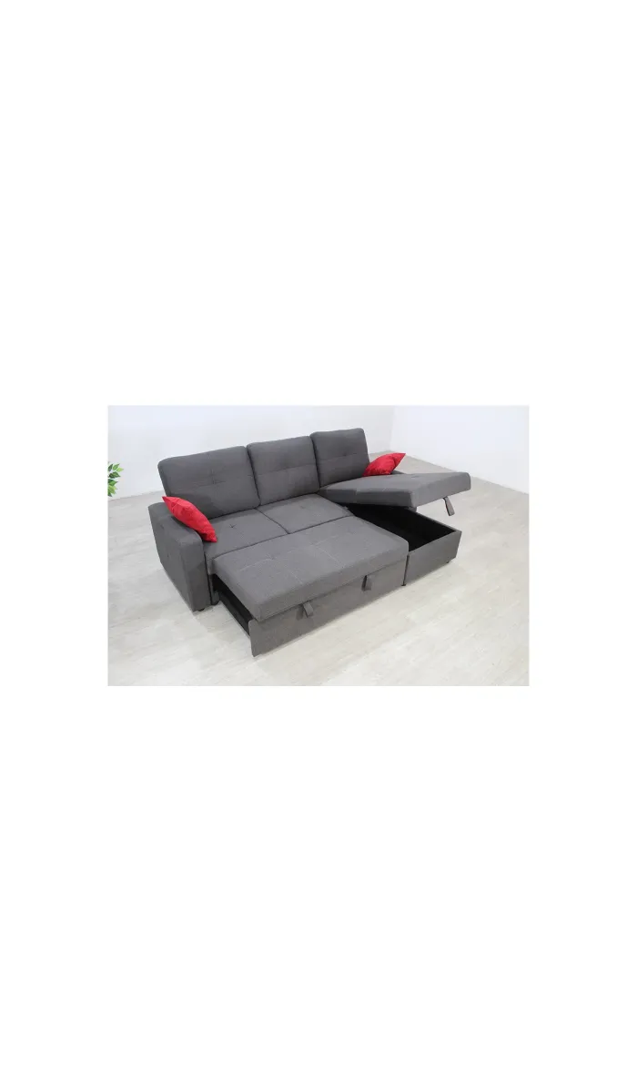 Sofá Chaiselongue cama Robyn tapizado gris, elegante y funcional
