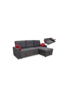 Sofá Chaiselongue cama Robyn tapizado gris, elegante y funcional