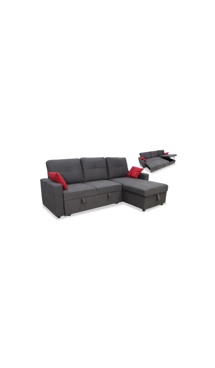 Sofá Chaiselongue cama Robyn tapizado gris, elegante y funcional