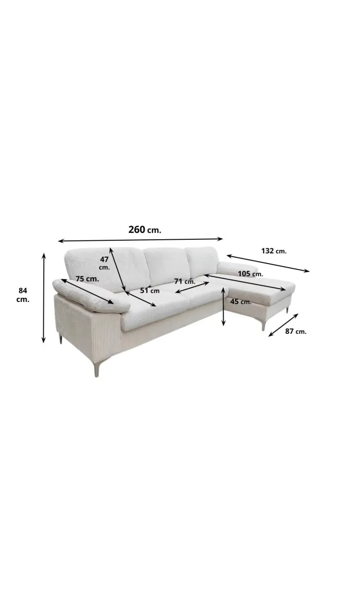 Sofá Chaiselongue Cyril tapizado en blanco hueso moderno