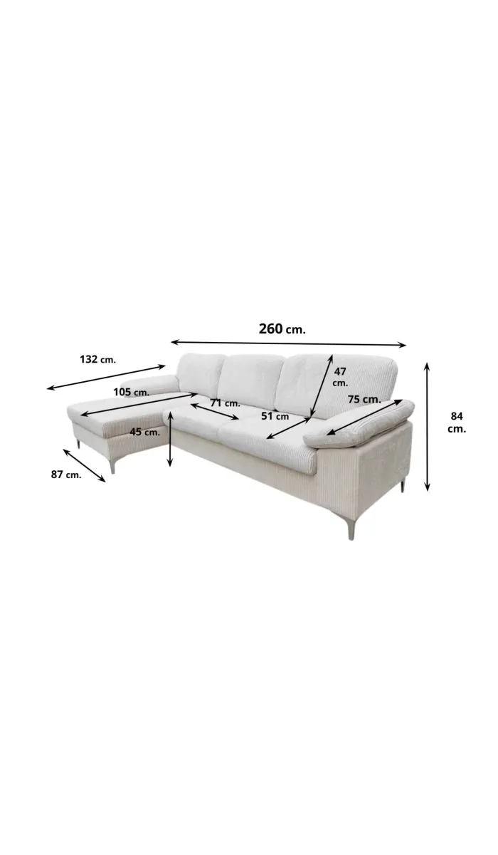 Sofá Chaiselongue Cyril tapizado en blanco hueso moderno