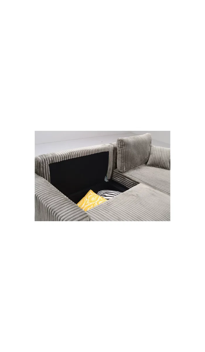 Sofá Chaiselongue cama Fausto tapizado gris, elegante y funcional
