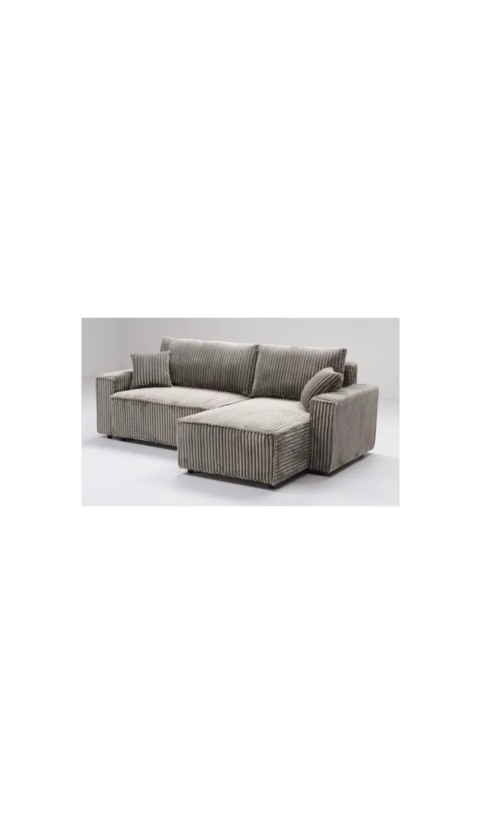 Sofá Chaiselongue cama Fausto tapizado gris, elegante y funcional