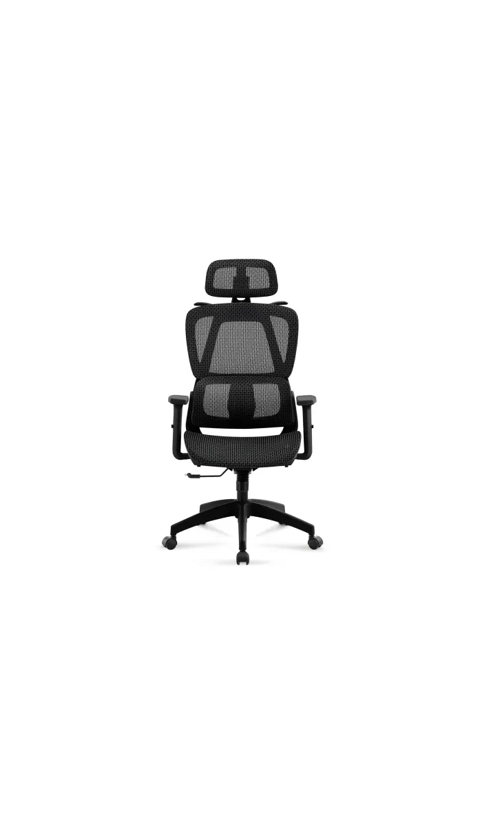 Sillón giratorio elevable gamer Ergo  tapizado red transpirable en negro.
