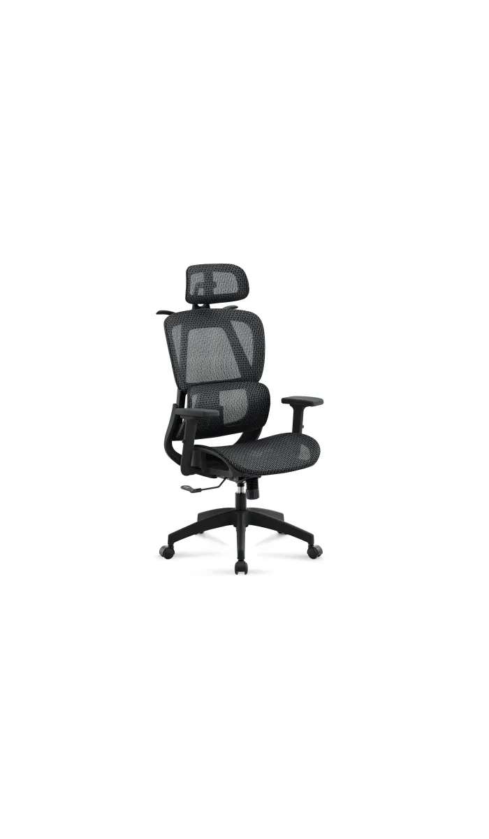 Sillón giratorio elevable gamer Ergo  tapizado red transpirable en negro.