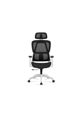 Sillón giratorio elevable gamer Ergo  tapizado red transpirable en negro/blanco.
