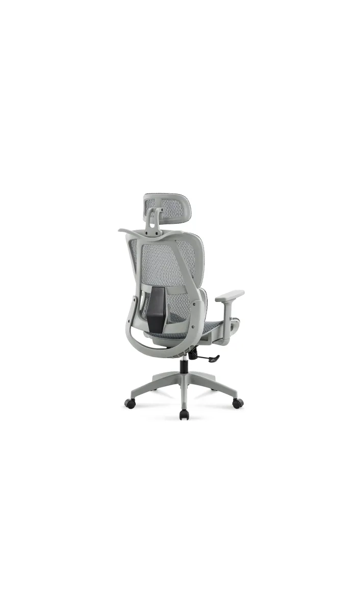 Sillón giratorio elevable gamer Ergo  tapizado red transpirable en gris claro.