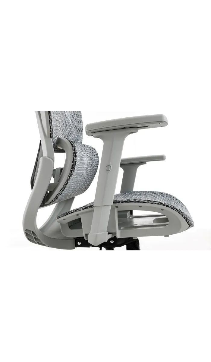 Sillón giratorio elevable gamer Ergo  tapizado red transpirable en gris claro.