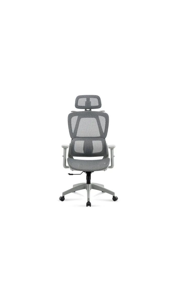 Sillón giratorio elevable gamer Ergo  tapizado red transpirable en gris claro.