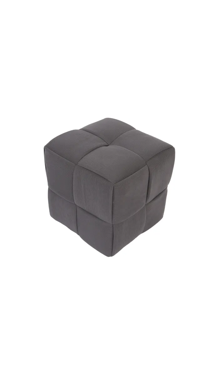 Puff cuadrado gris en tela corduroy, 45x45x41 cm