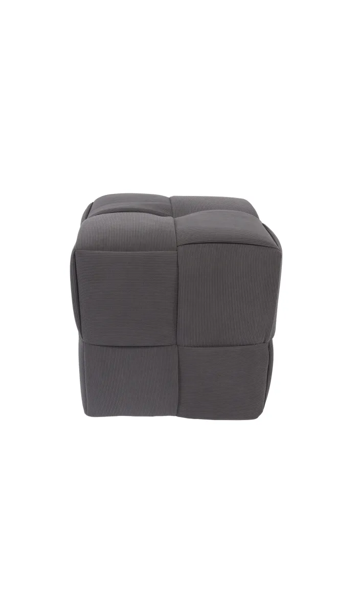 Puff cuadrado gris en tela corduroy, 45x45x41 cm