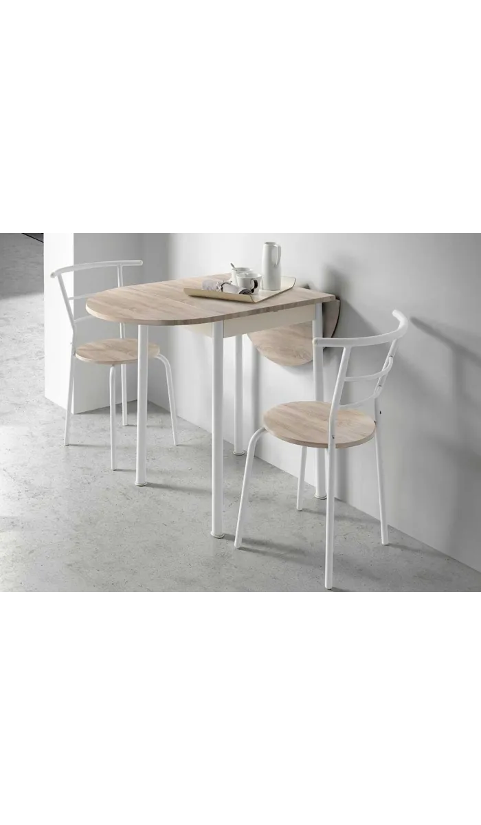 Conjunto mesa e 2 cadeiras em branco e carvalho