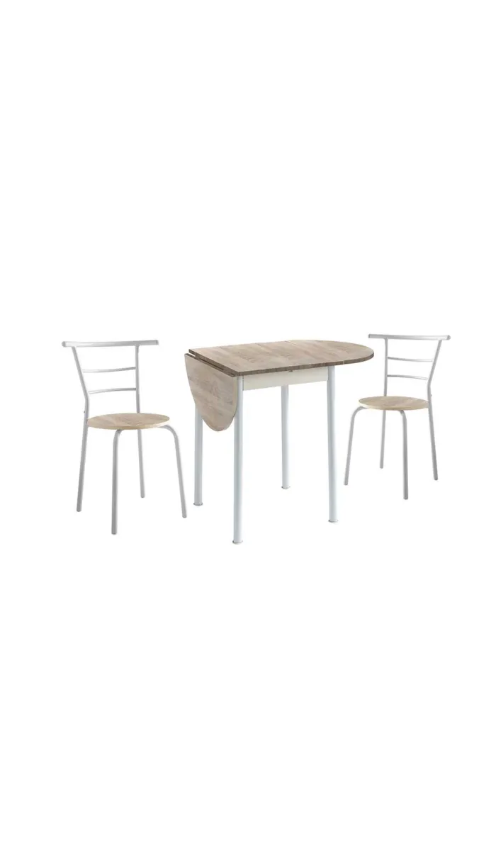 Conjunto mesa e 2 cadeiras em branco e carvalho