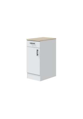 Mueble cocina de una puerta y un cajón Kira Kitchen práctico y moderno en blanco brillo.