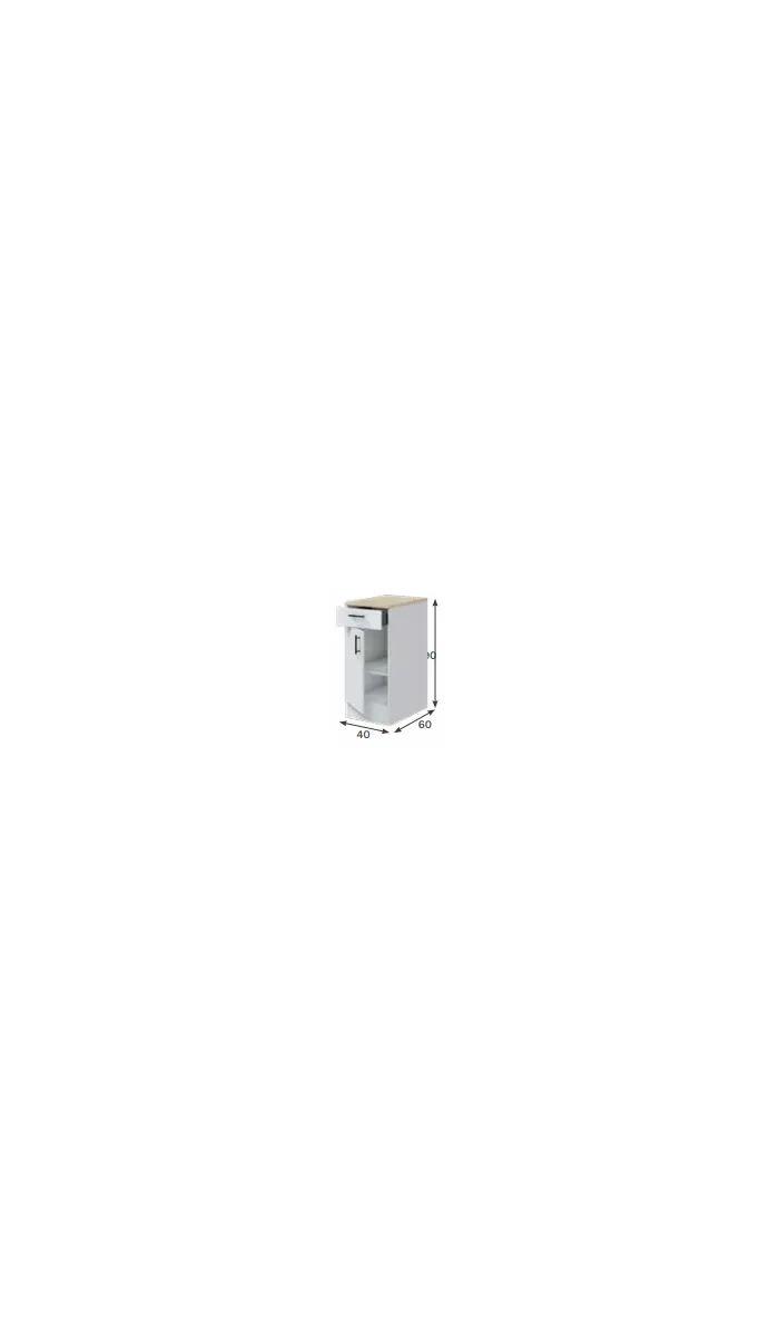 Mueble cocina de una puerta y un cajón Kira Kitchen práctico y moderno en blanco brillo.
