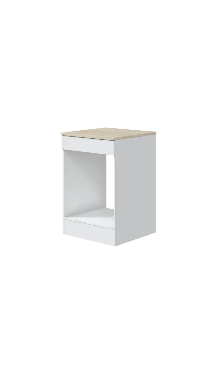 Cocina completa Kira Kitchen de 160 cm(ancho) acabado blanco brillo con encimera roble canadian.