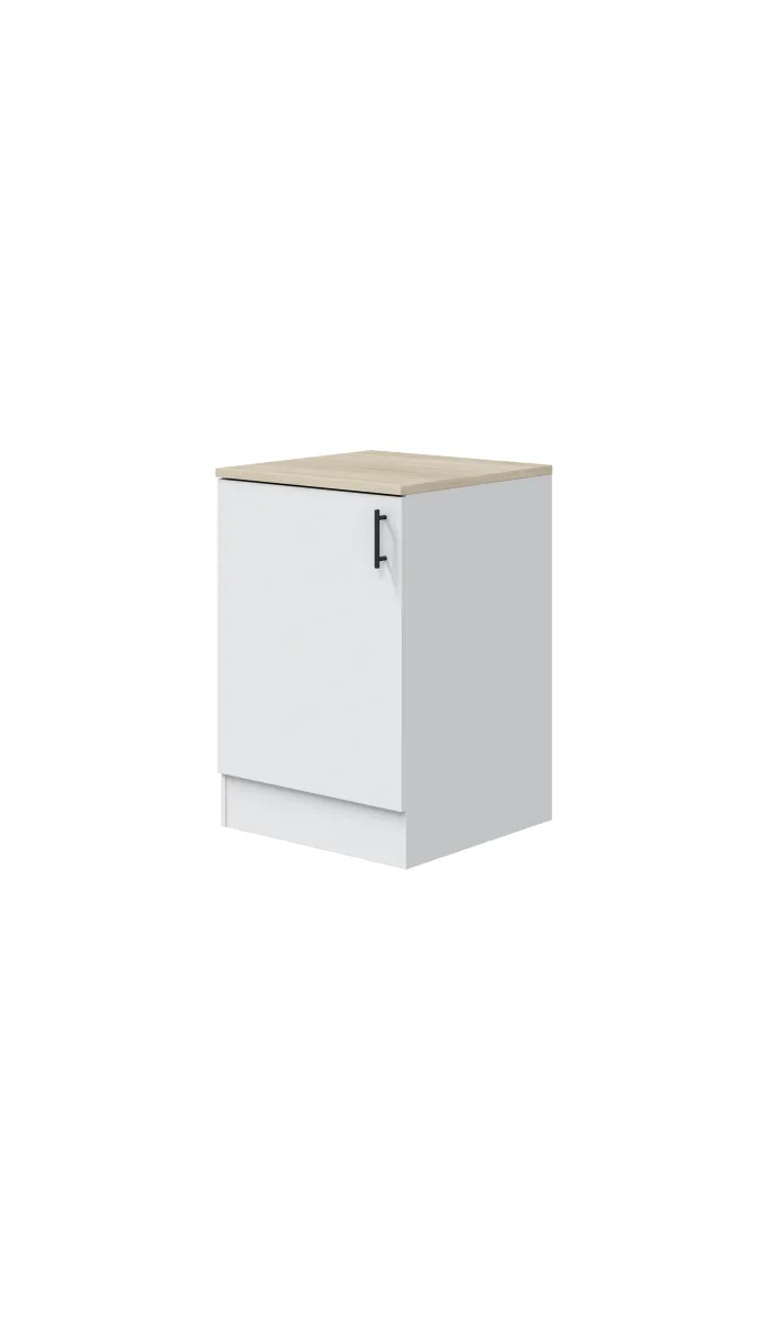 Cocina completa Kira Kitchen de 160 cm(ancho) acabado blanco brillo con encimera roble canadian.