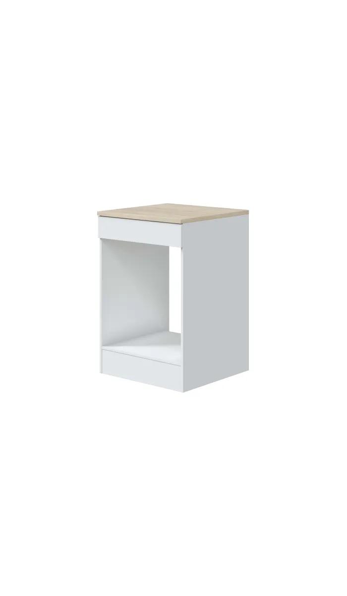 Cozinha completa Kira cozinha 220 cm (largura) acabamento em glitter branco com bancada canadense de carvalho.