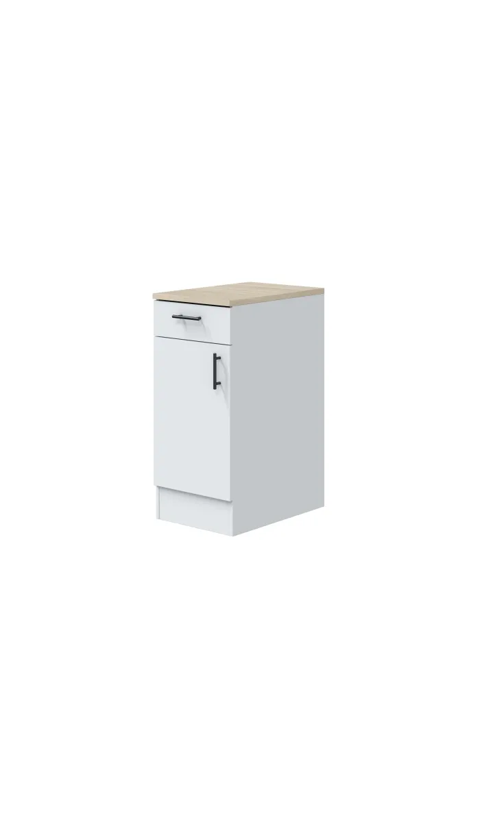 Cozinha completa Kira cozinha 220 cm (largura) acabamento em glitter branco com bancada canadense de carvalho.